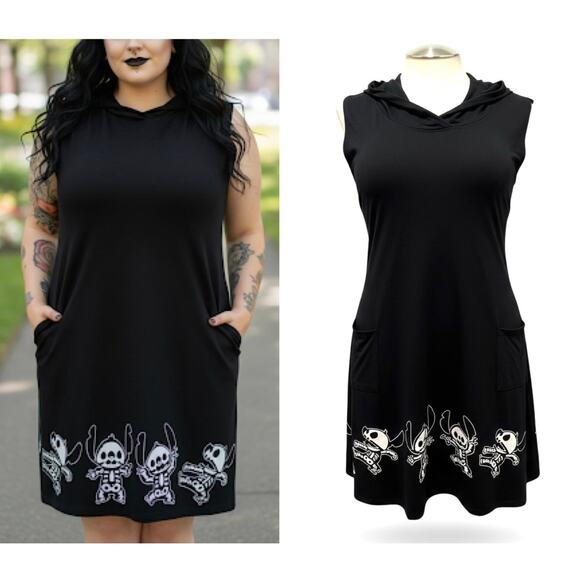 Hot Topic Plus Size 1 Disney Lilo & Stitch Hooded Skeleton Halloween Dress 1X - Picture 1 of 3